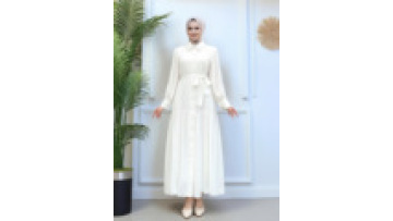 New Lace Shirt Collar Middle East Islamic Clothing Muslim Women's Dress Maxi Elegant Dubai Jellabiya for Eid Ramadan with Belt1