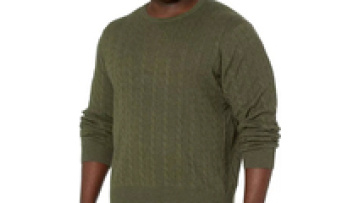 Custom Men's Lightweight Crewneck Knit Sweater with Twist Pattern and Cable Ribbing in Olive1