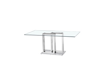 TL-21SD04 Luxury Glass Dining Table with Silver Stainless Steel Base 180cm
