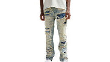 Men Plus Size Jeans Ripped Sand Blasted Wash Stacked Denim Jeans 100% Cotton Denim Pants1