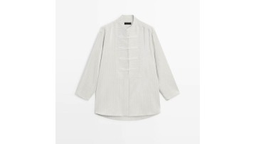 Women's new Chinese style stand up collar striped cover shirt long sleeved shirt