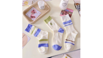 Korean version letter embroidery mid tube socks striped socks