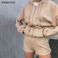 WannaThis Two Piece Tracksuit Set Long Sleeve Zipper Fly Hooded Outerwear And Women's Shorts Autumn Loose Casual Homewear Set