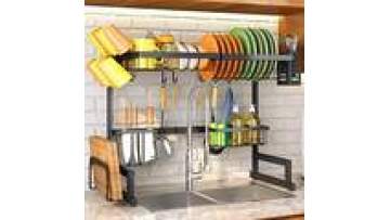 Large 2-Tier Black Adjustable Over-the-Sink Dish Drying Rack Multiple Baskets Utensil Sponge Holder Sink Caddy Storage Racks1