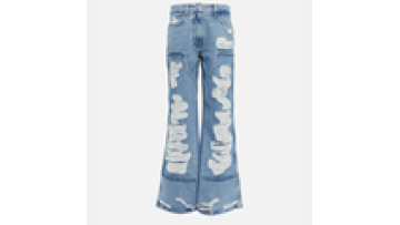 Ladies High Waist Distressed Flare Printed Loose Dark Blue Jeans Pants for Women1