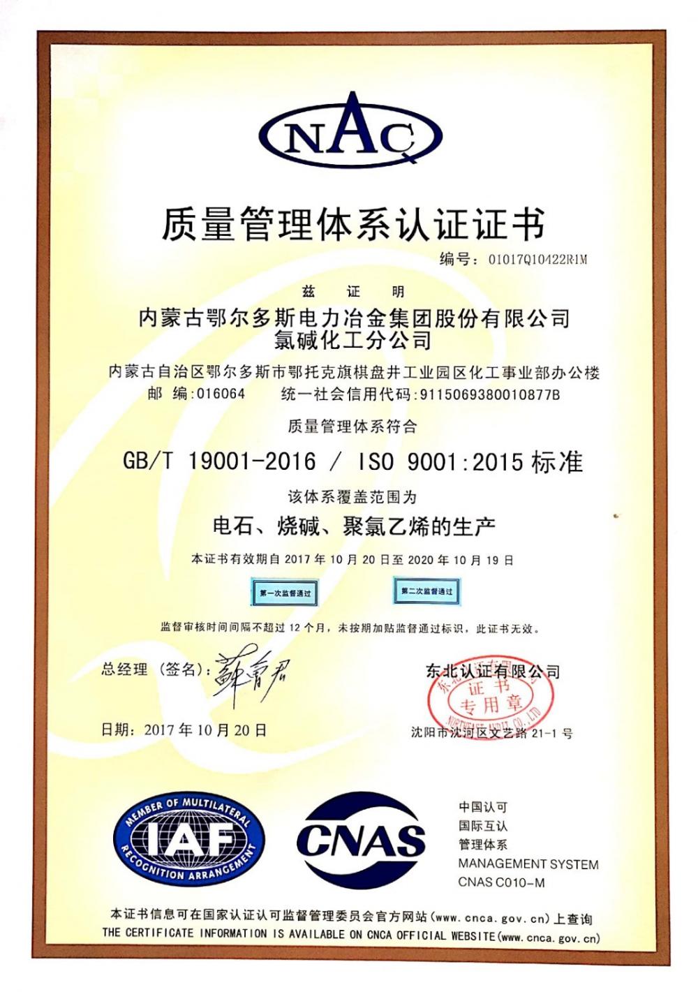 Quality System Certificate