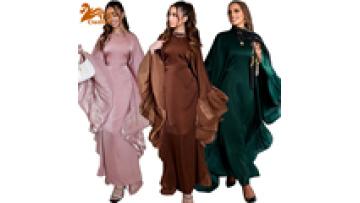 Modest Muslim Fashion Robe Waist Satin Dress Middle Eastern Islamic Abaya Bat Sleeve Robe 2025 Women Long Dress Elegant Abays1
