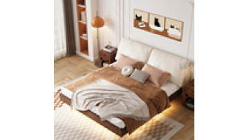 Solid wood elephant ear leather bed master bedroom modern minimalist high box storage cream style double bed 1.8m wedding bed1