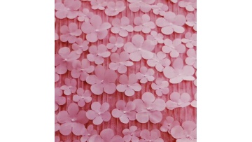 fashion pleated fabric dresses mesh 3d embroidery fabric wedding fabric dress pink flower1