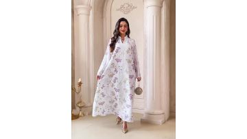 Floral Embroidered Abaya Dress with Jacquard Texture (1)