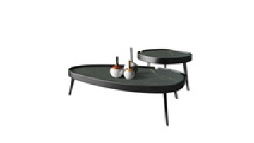 Faux Rectangle Circular Black Marble Coffee Table1