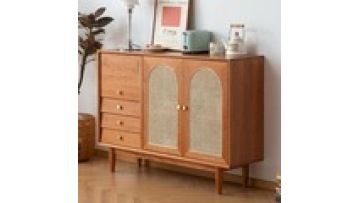 Factory wholesale door side  natural   storage modern designs solid wood rattan  kitchen living room  cabinet1