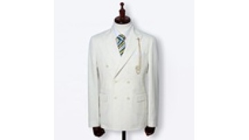 Italian Woolen Summer Suit Blazer for Men Fashionable White Double Breasted with Button Decoration Thin Thickness1