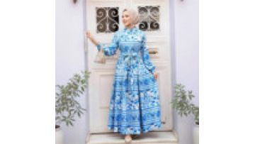 Stand Collar Fancy Floral Jalabiya with Belt Dubai Fashion Abaya Dress Loose Elegant Muslim Robe1