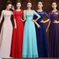 Vestido madrinha new Scoop neck lace chiffon half sleeve A Line turquoise pink purple royal blue red bridesmaid dress long