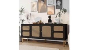 Factory price natural door side nordic style  modern designs  solid wood rattan living room kitchen cabinet1