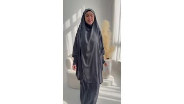Velvet Satin Abaya Two Piece Set with Hooded Cape Design and Ruched Cuffs (1)