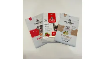 Plastic Custom Print Dog Metallic Film High Barrier Zip Lock Reclosable Cat Dog Pet Treats Snacks Food Packaging Reclosable Side Gusseted Bag Quad Seal Bag1