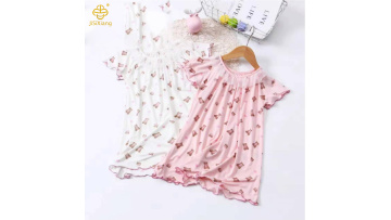 Cute Cartoon Pink Printed Lotus Leaf Short Sleeve