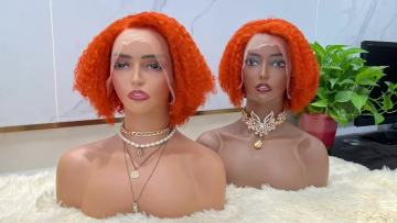 Popular Virgin Hair Color Short Bob Cut Wigs Curly Transparent HD Frontal Lace Wigs Orange Pixie Human Hair Lace Front Wigs1