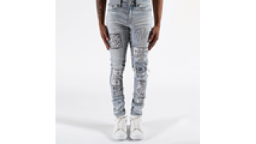 Customized 3D Embroidered Smocking Patch Destroy Wash wholesale jeans mens1