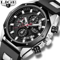 2020 LIGE Sport Chronograph Men's Watch Leather Band Wristwatch Big Dial Quartz Watches with Luminous Pointers Relogio Masculino