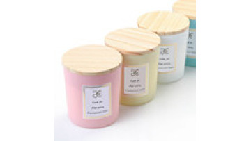 Factory Wholesale 315ml customization Candle Jars Empty Glass Bottle Frosted with Wood Lid1