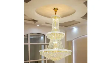 Elegant Gold Crystal Foyer Chandelier - Contemporary Ceiling Hanging Light Fixture1