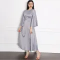 MD Arabic Muslim Fashion Robe Satin Dress Kaftan Dubai Abaya Turkey Femme Islamic Clothing African Dresses Abayas For Women