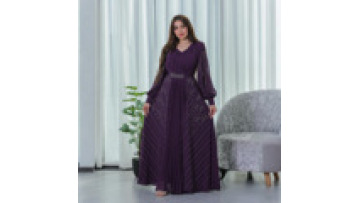 2025 Fashion New Muslim Chiffon Hot Diamond Abaya Dubai Arab Middle East Party Evening Dress V Neck Closed Robe1