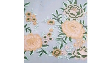 New dress design poly mesh with 4 colors embroidery fabric orange color1