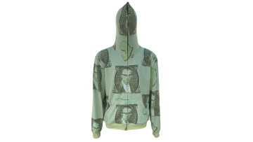 green full printing zip up hoodie