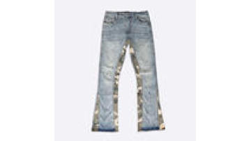 Clothing manufacture Custom Contrast Color Camo Splice Paint Splash Loose Baggy Stacked Denim Pants Men Custom Flare Jeans1
