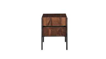 End table bedroom nightstand table with metal leg with 2 drawer storage solid wood Black Walut1