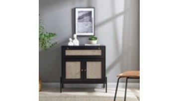 Factory price modern designs door side  natural  storage  solid wood rattan  living room  kitchen cabinet1