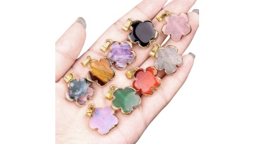 Handmade Craved Flower Gold Wrapped Gemstone Pendant SP1807 (2)