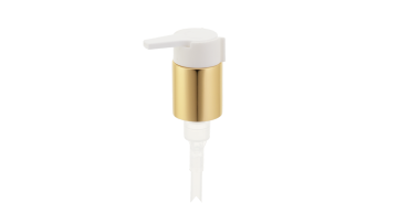 24/410 shiny gold lotion pump with white smooth long nozzle head and clip