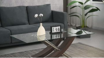 Glass Coffee Table with MDF and Stainless Steel Base