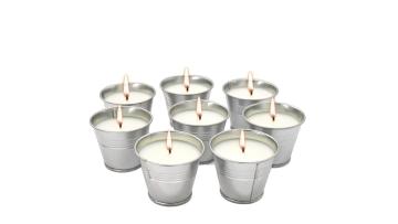 Citronella oil candle in aluminum bucket