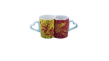 Heart Shaped Handle Ceramic Couple Mug Kiss Mug Twin Mug1