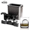 YCOO Crystal Clear Ice Ball Maker - Ice Ball Spherical Whiskey Tray Mould Maker (Bubble-Free, 2-Cavity 2.35" Mold,An Ice Tong)