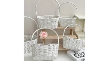 White Wicker Flower Basket Handmade for Floral Arrangement Gift Decoration1