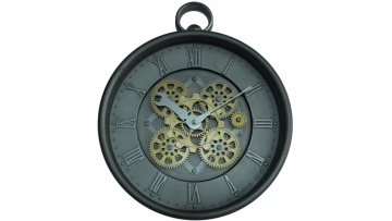 6846B 14 inch retro industrial style wall clock with mechanical gears and Roman scale