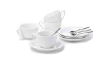 Porcelain White Cappuccino Cup Set with Saucers - 6 Ounce Espresso/Demitasse Cups for Latte, Cafe Mocha and Tea1