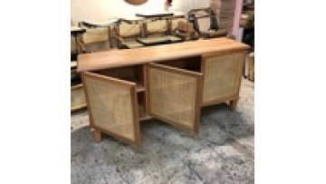 Top quality cheap price natural door side nordic style  modern designs storage rattan solid wood kitchen living room cabinet1