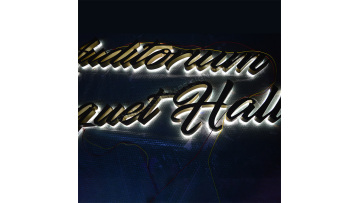 Metal luminous word logo on the back