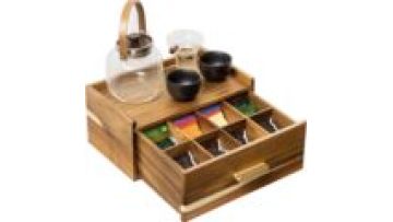 Acacia Wood Tea Bag Box - Six Teabag Holder Container for Countertop and Tea Station1