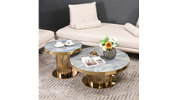 Light luxury rock slab coffee table round modern minimalist stainless steel size circle combination1