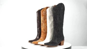 Women Knee High Floral Embroidered Cowboy Western Boots