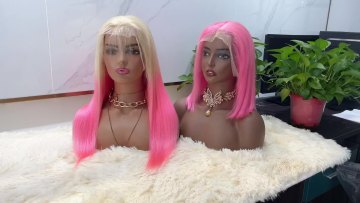 1b-Pink Bob Silky Straight Unprocessed Virgin Human Hair Ombre Brazilian Cuticle Aligned Lace Frontal Human Hair Wig1